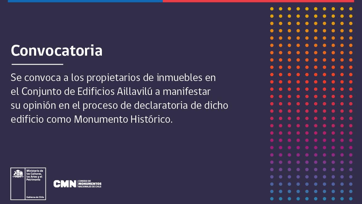 Imagen de CMN convoca a los propietarios de inmuebles en el Conjunto de Edificios Aillavilú a manifestar su opinión en el proceso de declaratoria de dicho edificio como Monumento Histórico.