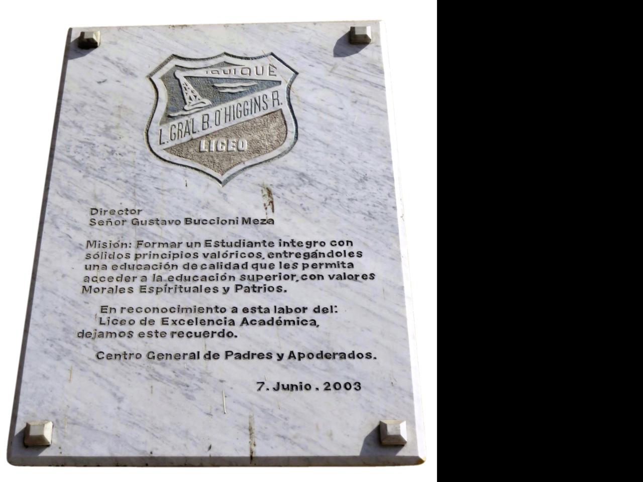Imagen del monumento Placa Liceo Libertador General Bernardo O&amp;amp;#039;Higgins