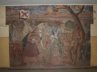 Imagen del Monumento &quot;Fresia lanzando a su hijo a los pies de Caupolicán&quot; de la ex Escuela Rebeca.