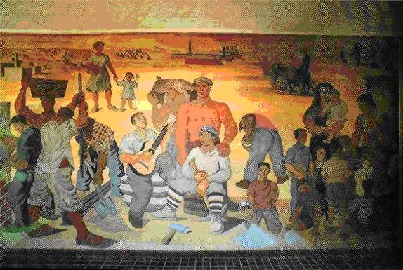 Imagen del monumento &quot;Homenaje a Gabriela Mistral y los trabajadores del salitre&quot; de la ex Escuela Rebeca.